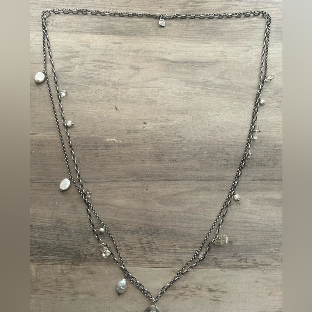 Silpada 925 Oxidized Sterling silver quartz crystal + pearl necklace - Picture 2 of 6
